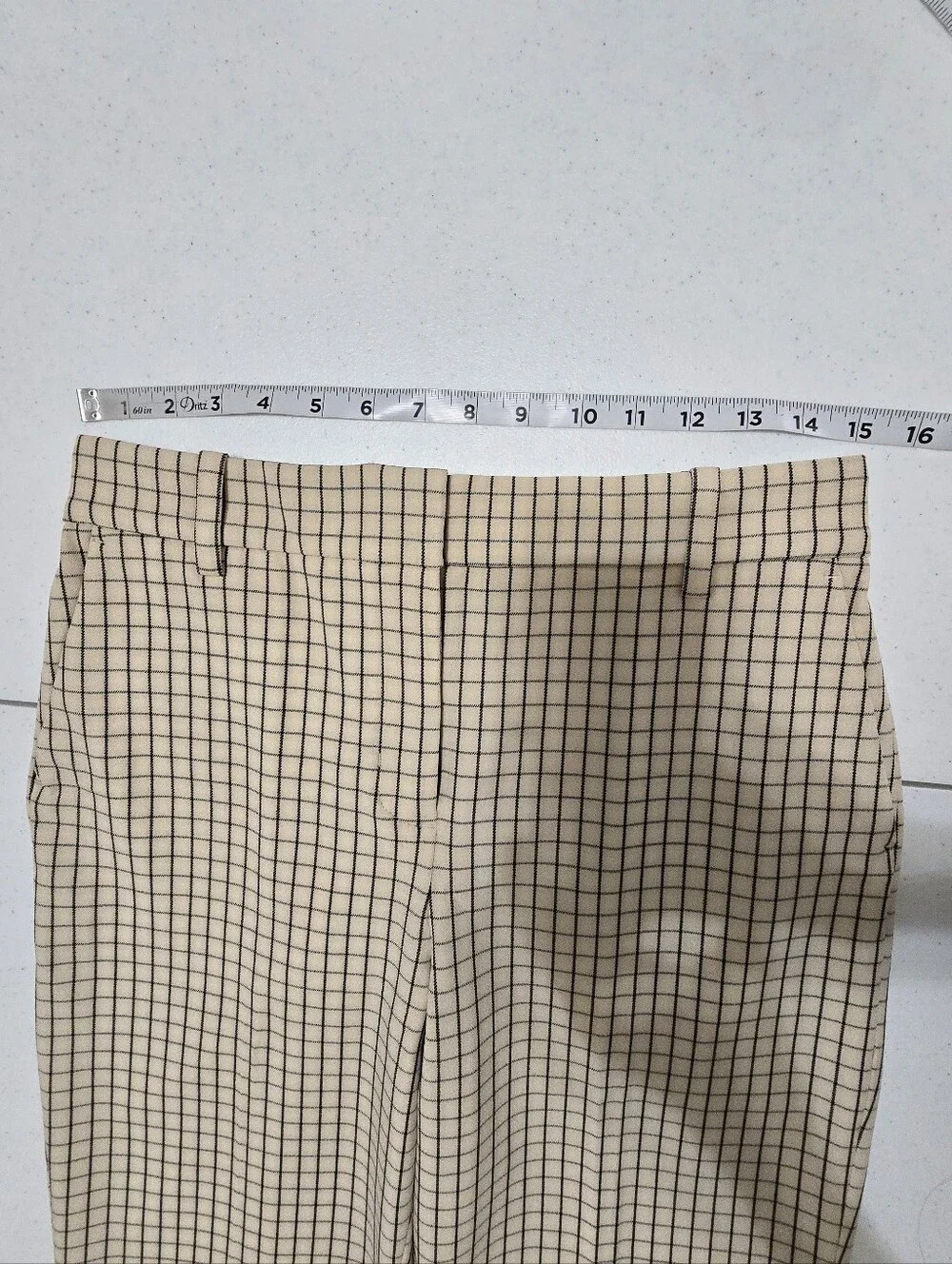 TORY BURCH Checked Cropped Twill Pants Women's 4 Cream Black Office